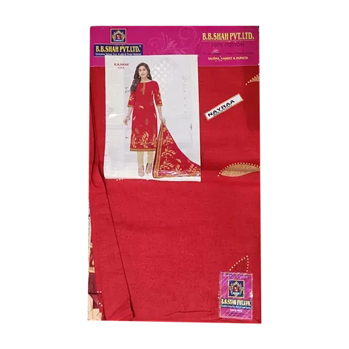 B.B.Shah Unstitched Jaipuri Cotton Red Kurti For Women