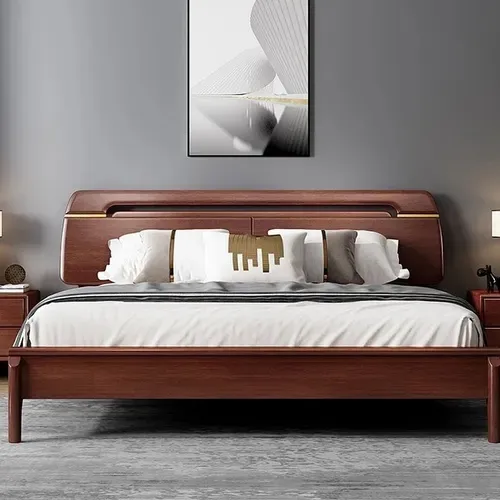 Luxury Wooden Glossy Bed for Bedroom