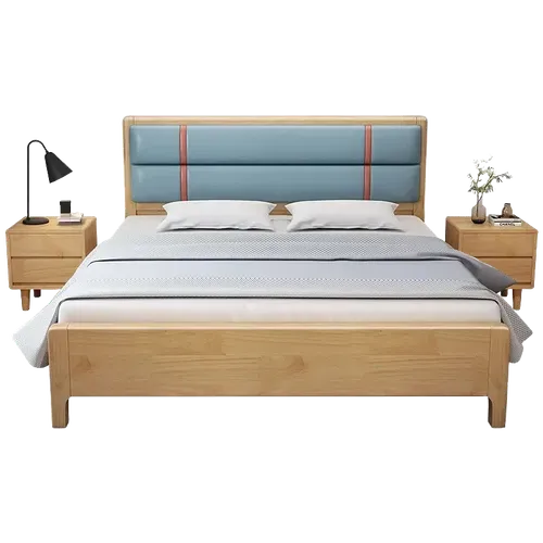 Wooden Double Bed With Side Table