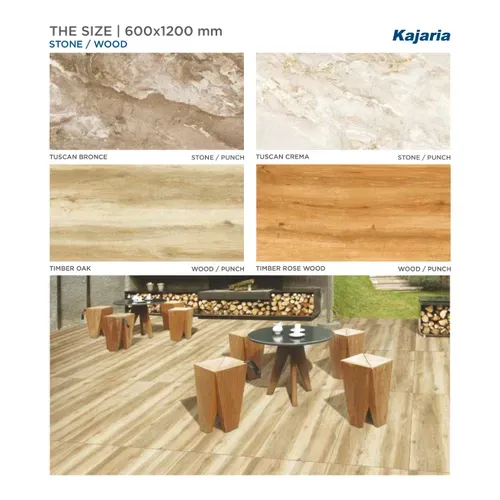 Kajaria Glazed Vitrified Stone Wood Floor Tiles 600x1200mm