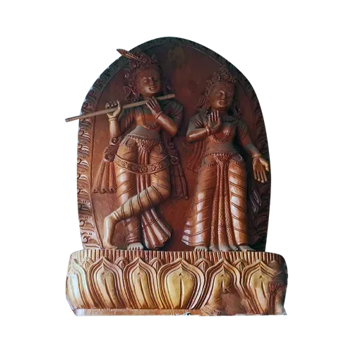 Wooden Hand Carved Radha Krishna Statue