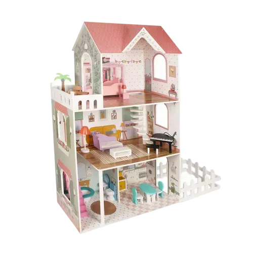 WOODEN LUXURY BARBIE DOLL HOUSE WITH FURNITURE TOY TX1490