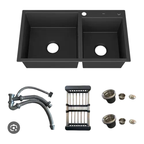 Double bowl black sink With Accessories